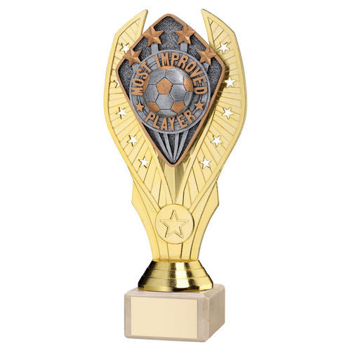 Gold Holder + Most Improved Player Disc & Cream Marble Trophy by School Badges UK