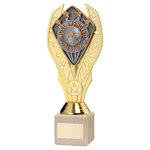 Gold Holder + Most Improved Player Disc & Cream Marble Trophy by School Badges UK