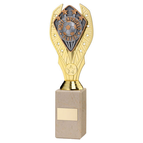 Gold Holder + Most Improved Player Disc & Cream Marble Trophy by School Badges UK