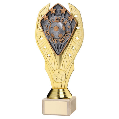 Gold Holder + Player of the Match Disc & Cream Marble Trophy by School Badges UK