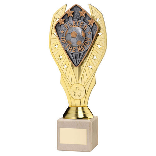 Gold Holder + Player of the Match Disc & Cream Marble Trophy by School Badges UK