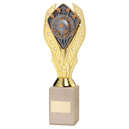 Gold Holder + Player of the Match Disc & Cream Marble Trophy by School Badges UK