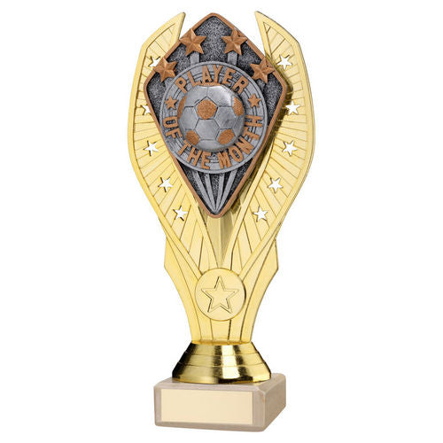 Gold Holder + Player of the Month Disc & Cream Marble Trophy by School Badges UK