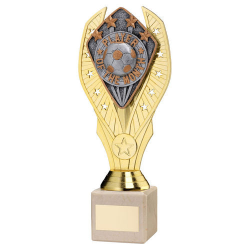 Gold Holder + Player of the Month Disc & Cream Marble Trophy by School Badges UK