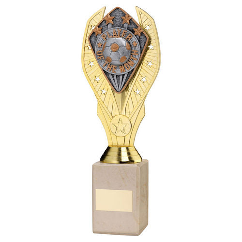 Gold Holder + Player of the Month Disc & Cream Marble Trophy by School Badges UK