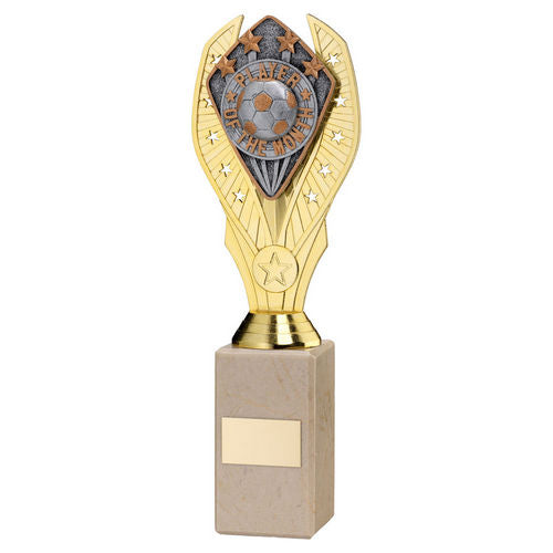 Gold Holder + Player of the Month Disc & Cream Marble Trophy by School Badges UK