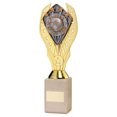 Gold Holder + Player of the Year Disc & Cream Marble Trophy by School Badges UK
