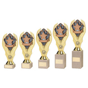Gold Plastic Holder + Runner Up Disc on Cream Marble Trophy by School Badges UK