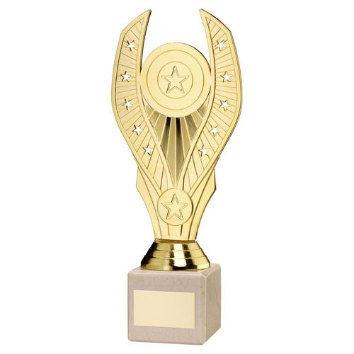 Gold Plastic Holder on Cream Marble Trophy - 197mm by School Badges UK