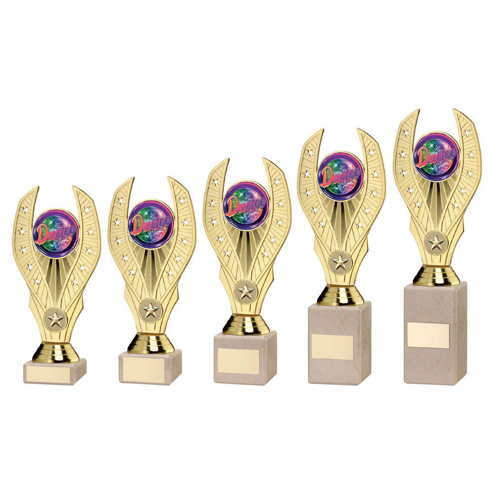 Gold Plastic Holder on Cream Marble Trophy by School Badges UK