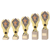 Gold Plastic Holder + Stars Disc on Cream Marble Trophy by School Badges UK