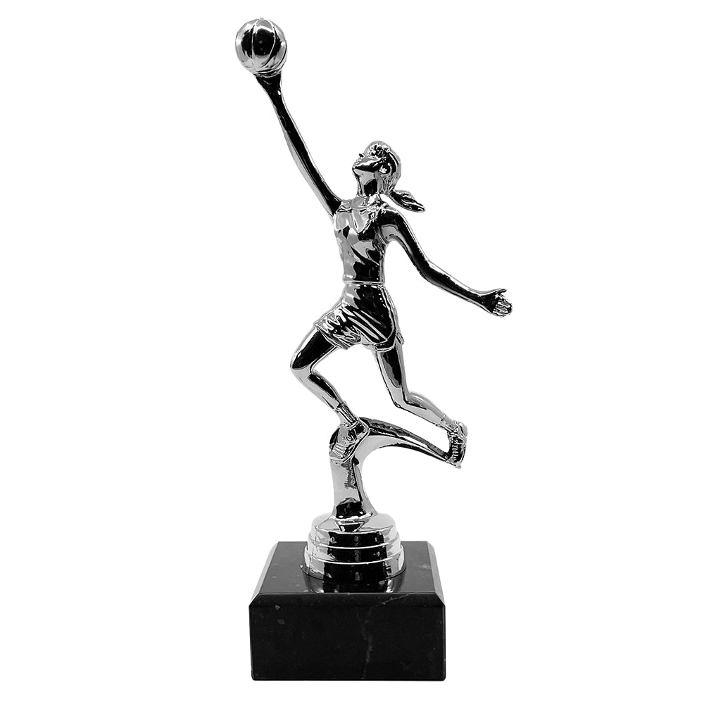 Netball Trophy with Marble Base Silver by School Badges UK