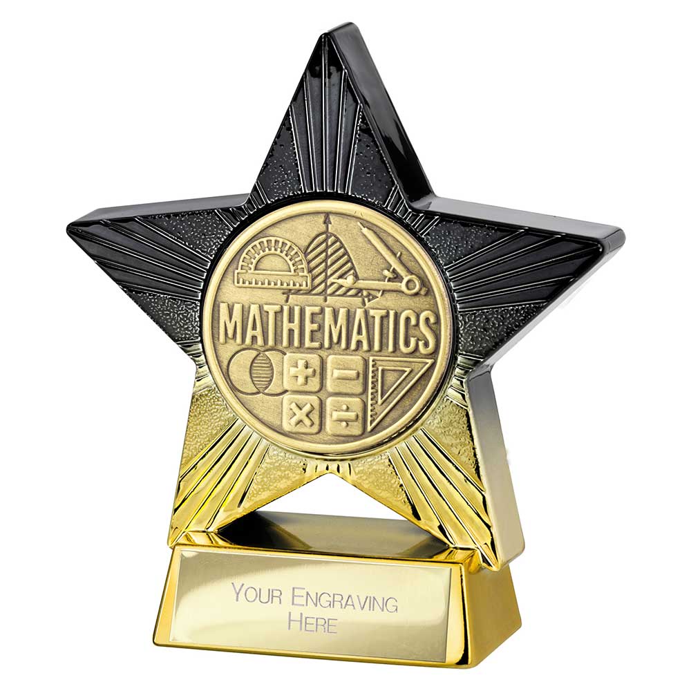 Superstar Maths Award Trophy – Black & Gold 110mm
