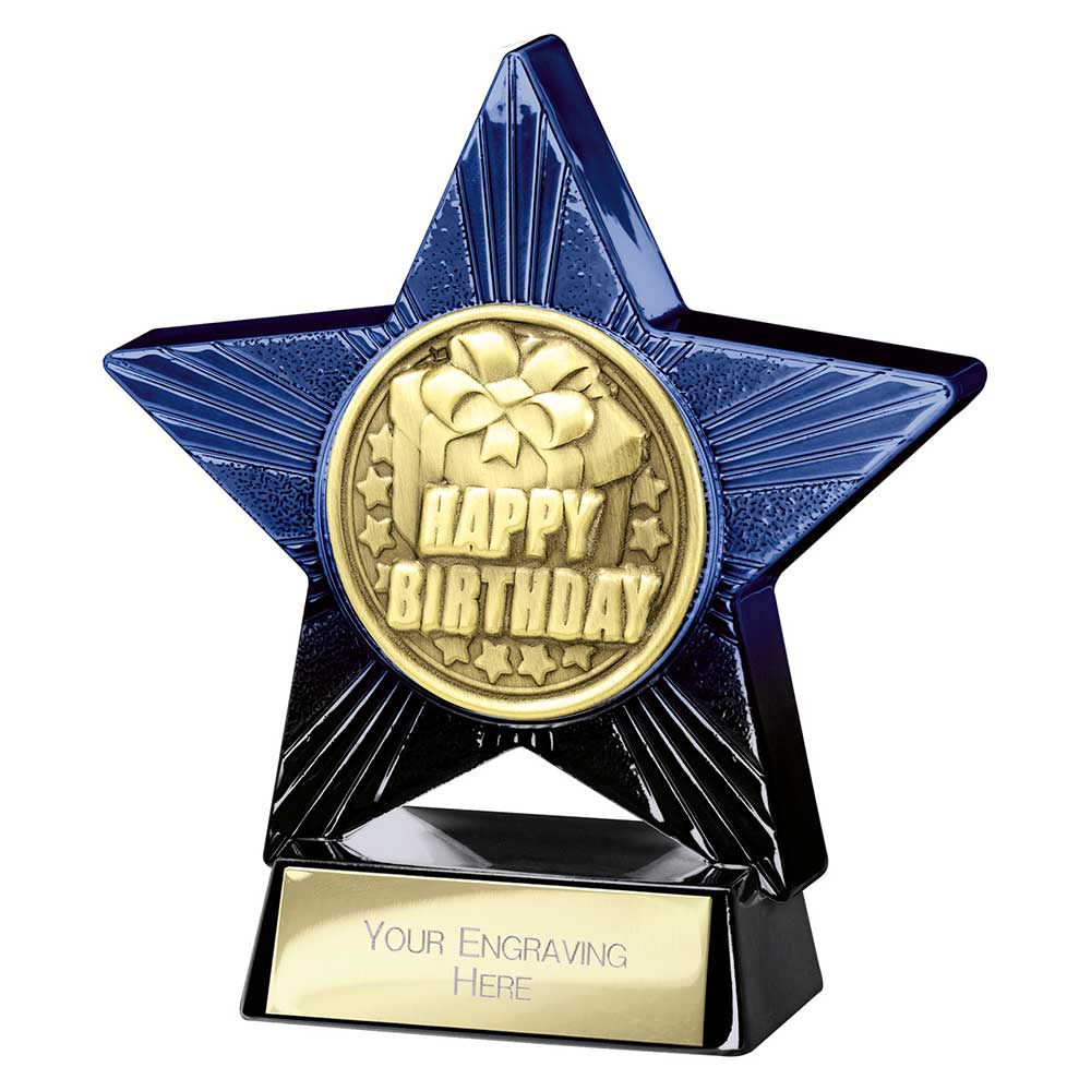 Superstar Happy Birthday Award Trophy – Blue & Black 110mm