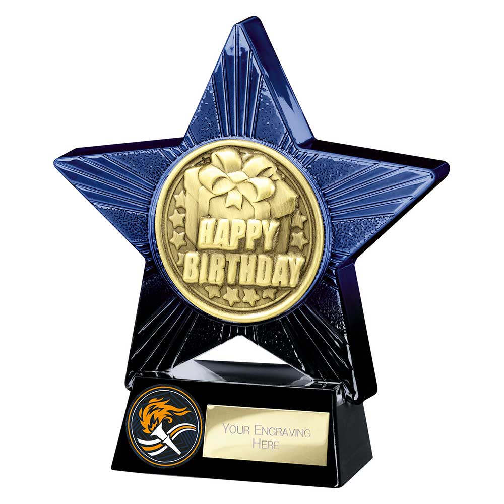 Superstar Happy Birthday Award Trophy – Blue & Black 140mm