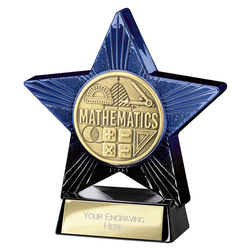 Superstar Maths Award Trophy – Blue & Black 110mm