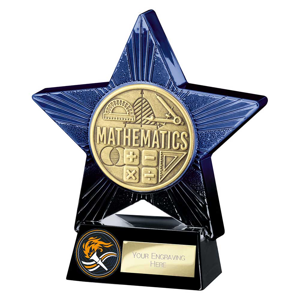 Superstar Maths Award Trophy – Blue & Black 140mm