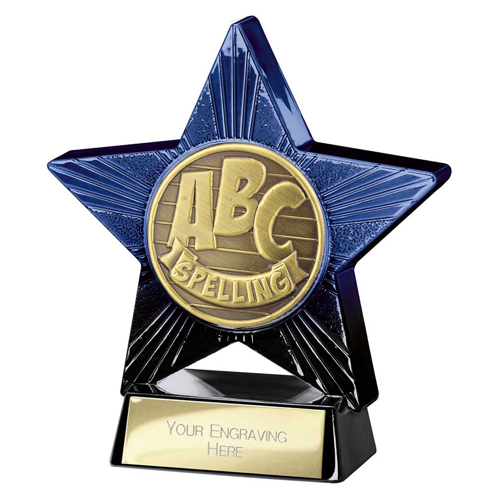 Superstar Spelling Award Trophy – Blue & Black 110mm