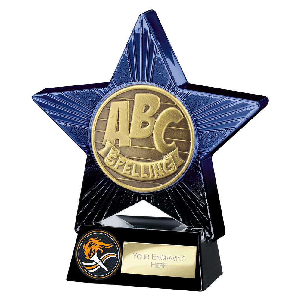 Superstar Spelling Award Trophy – Blue & Black 140mm