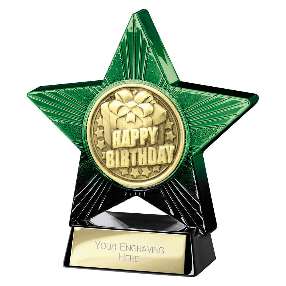 Superstar Happy Birthday Award Trophy – Green & Black 110mm