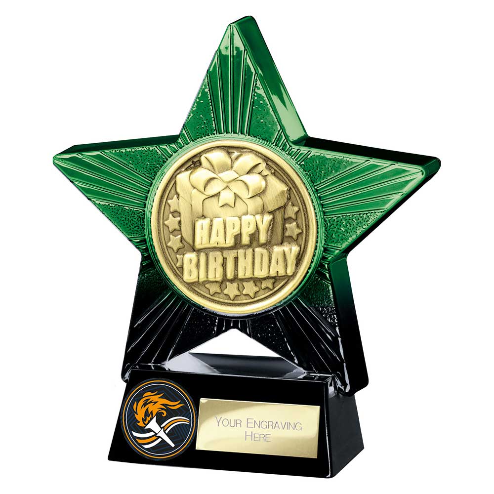 Superstar Happy Birthday Award Trophy – Green & Black 140mm