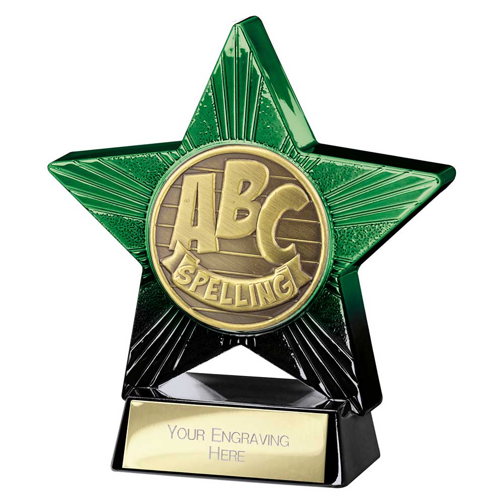 Superstar Spelling Award Trophy – Green & Black 110mm