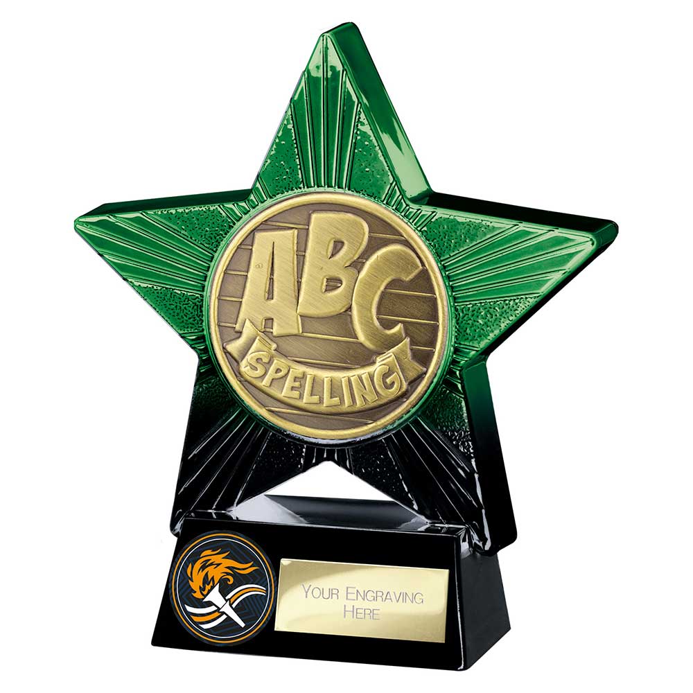 Superstar Spelling Award Trophy – Green & Black 140mm