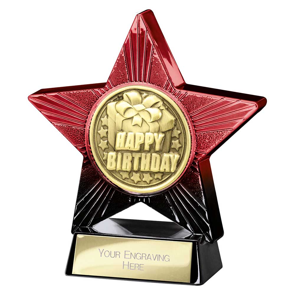 Superstar Happy Birthday Award Trophy – Red & Black 110mm