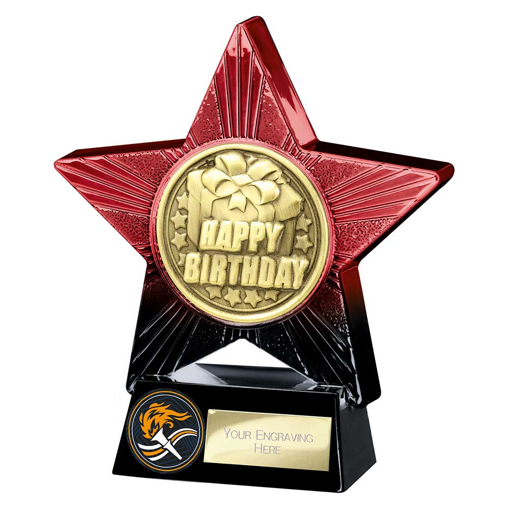 Superstar Happy Birthday Award Trophy – Red & Black 140mm
