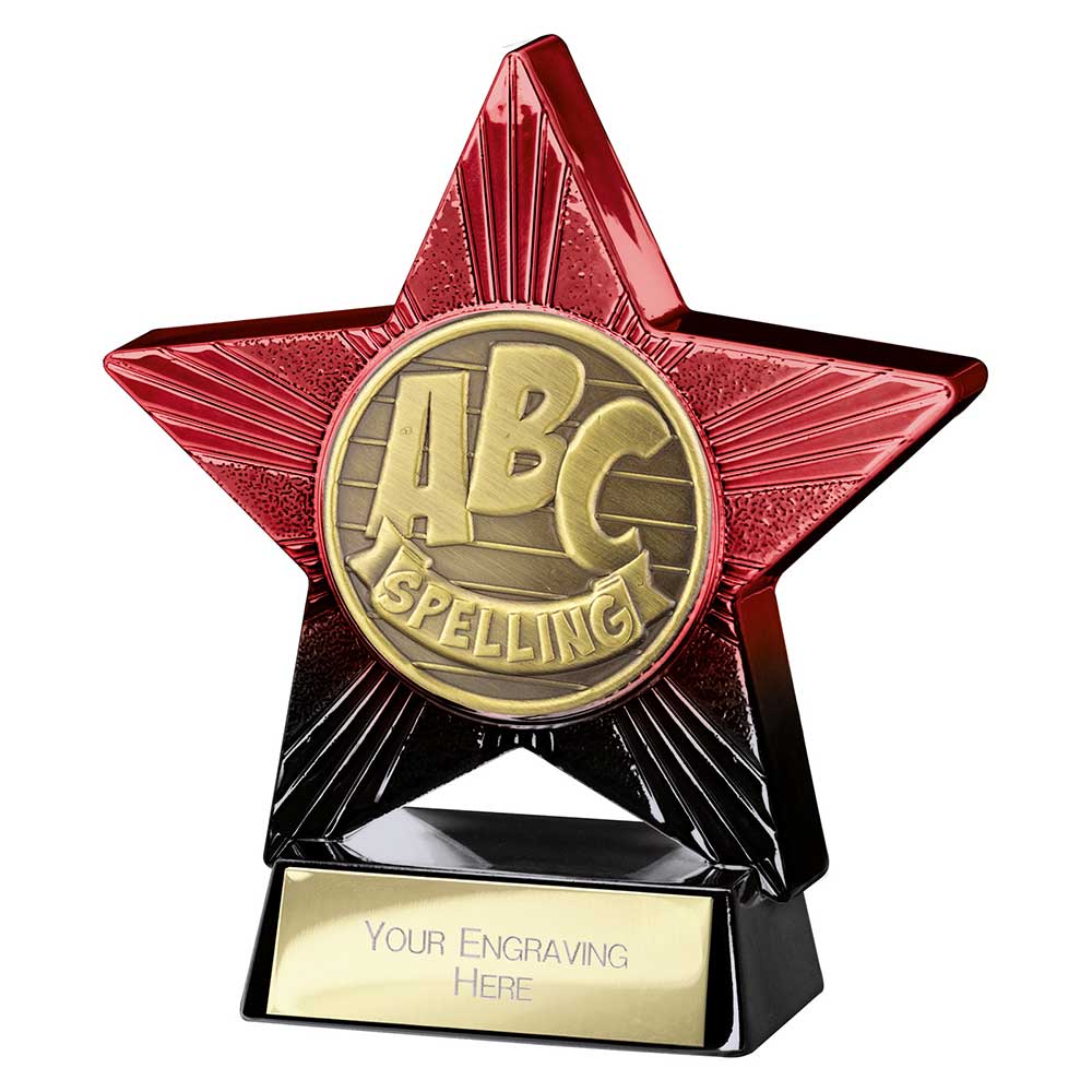 Superstar Spelling Award Trophy – Red & Black 110mm