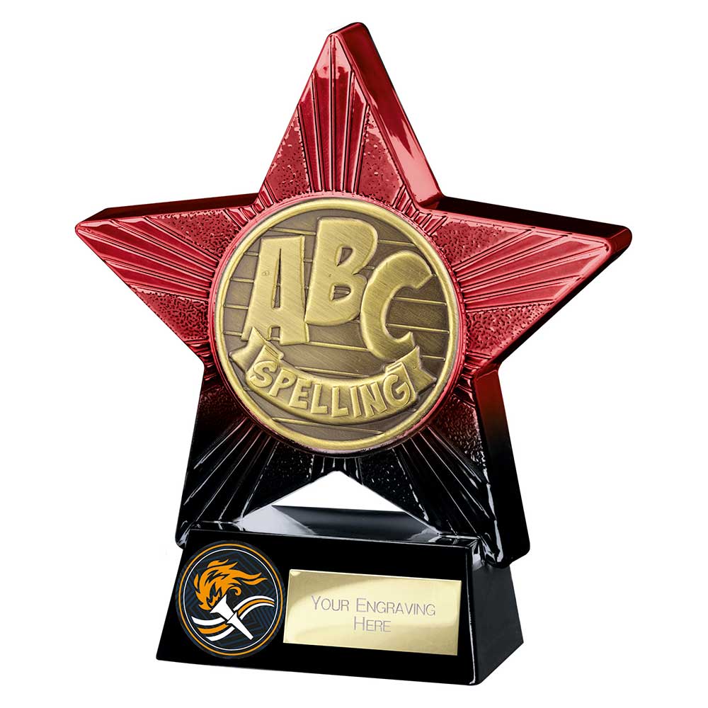 Superstar Spelling Award Trophy – Red & Black 140mm