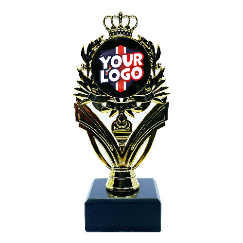 Personalised Crown Trophy with Marble Base Gold by School Badges UK