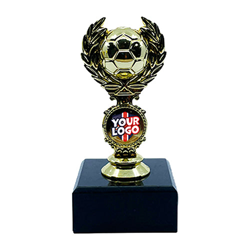 Personalised Football Laurel Wreath Football Trophy with Marble Base Gold by School Badges UK