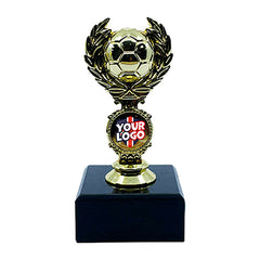 Personalised Football Laurel Wreath Football Trophy with Marble Base Gold by School Badges UK