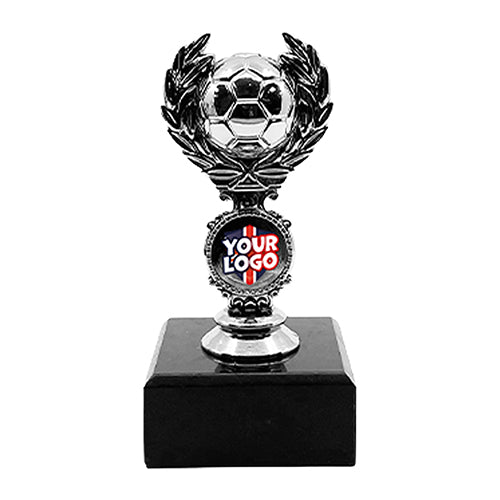 Personalised Football Laurel Wreath Football Trophy with Marble Base Silver by School Badges UK