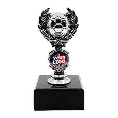 Personalised Football Laurel Wreath Football Trophy with Marble Base Silver by School Badges UK