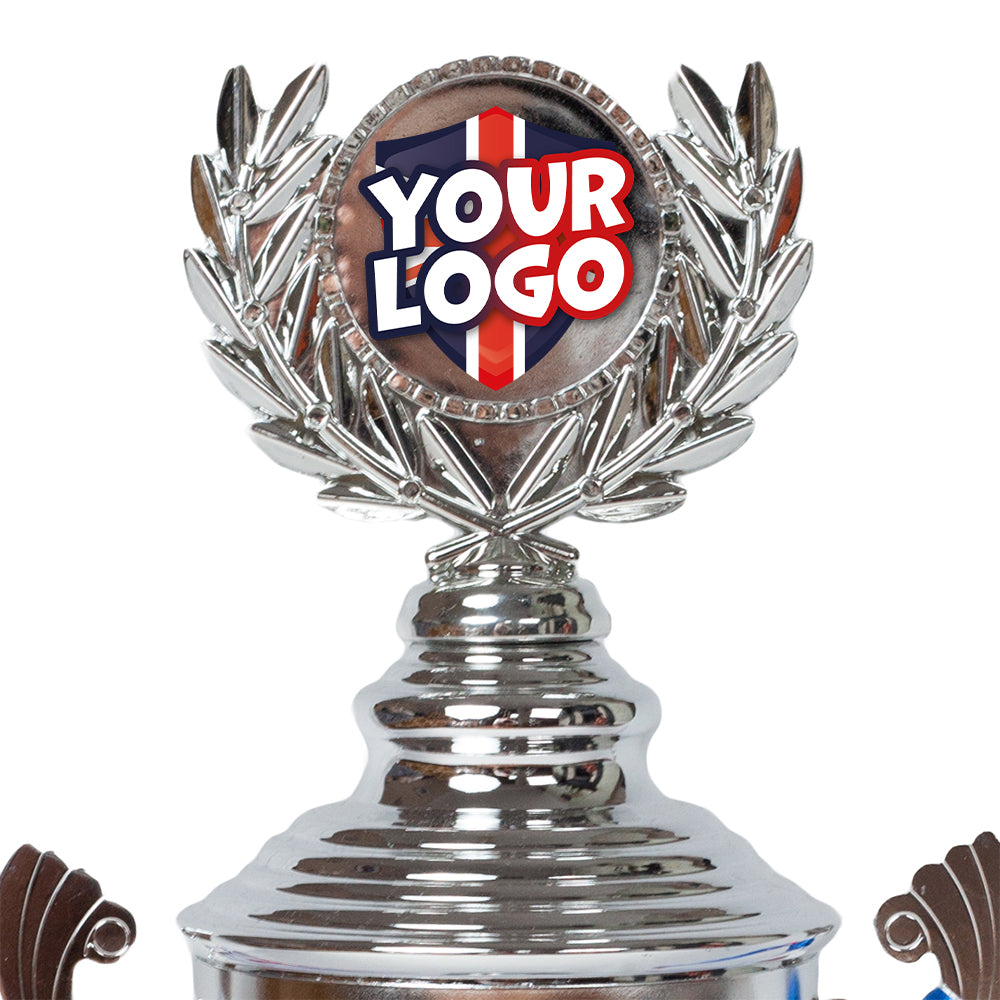 Personalised Silver Laurel Cup Trophy Zoomed by School Badges UK