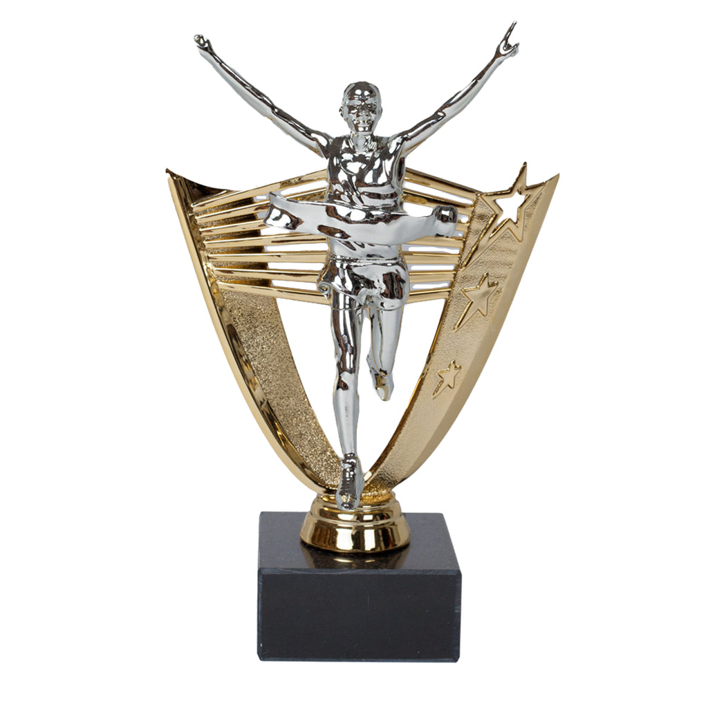 Running Silver & Gold Trophy Front by School Badges UK