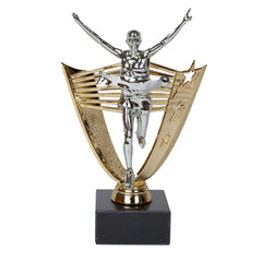 Running Silver & Gold Trophy Front by School Badges UK
