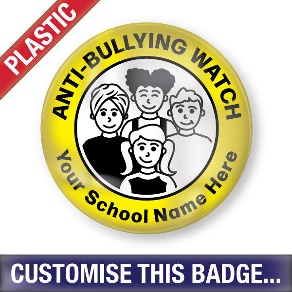 Personalised Anti-Bullying Watch Plastic Button Badges by School Badges UK