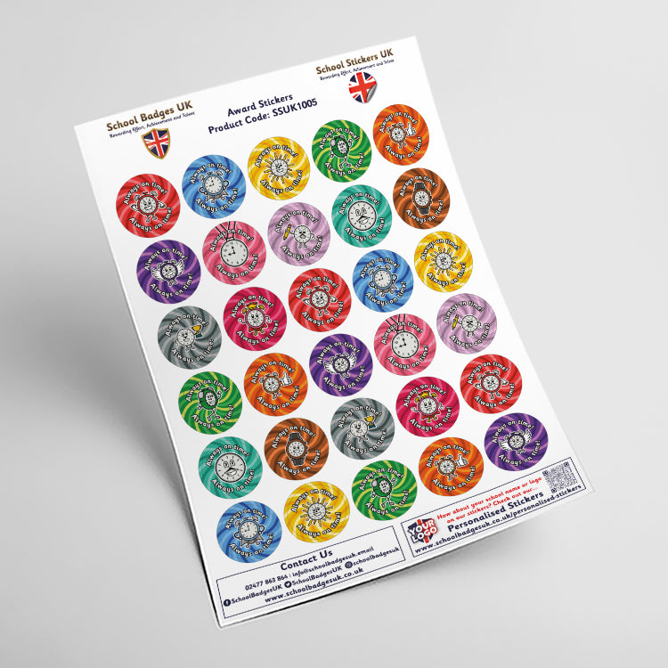 Always On Time Stickers by School Badges UK
