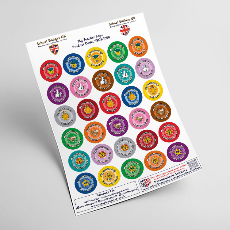 My Teacher Says Stickers by School Badges UK