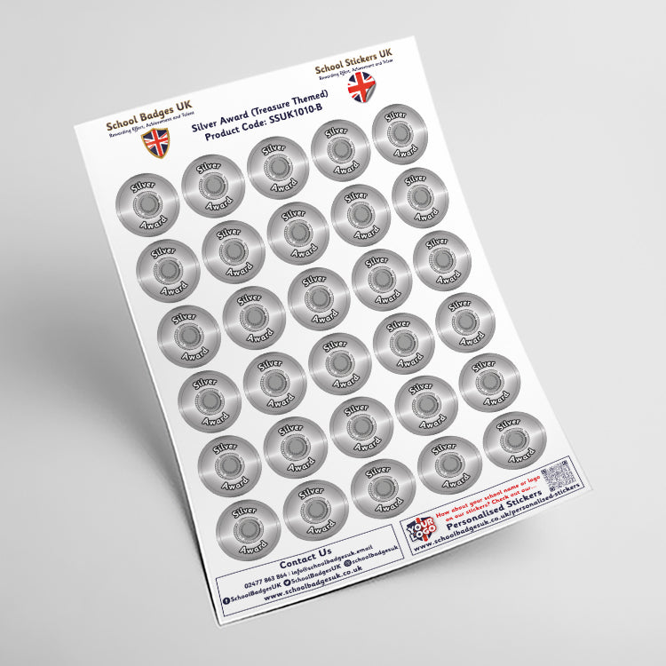 Silver Award Treasure Themed Stickers by School Badges UK