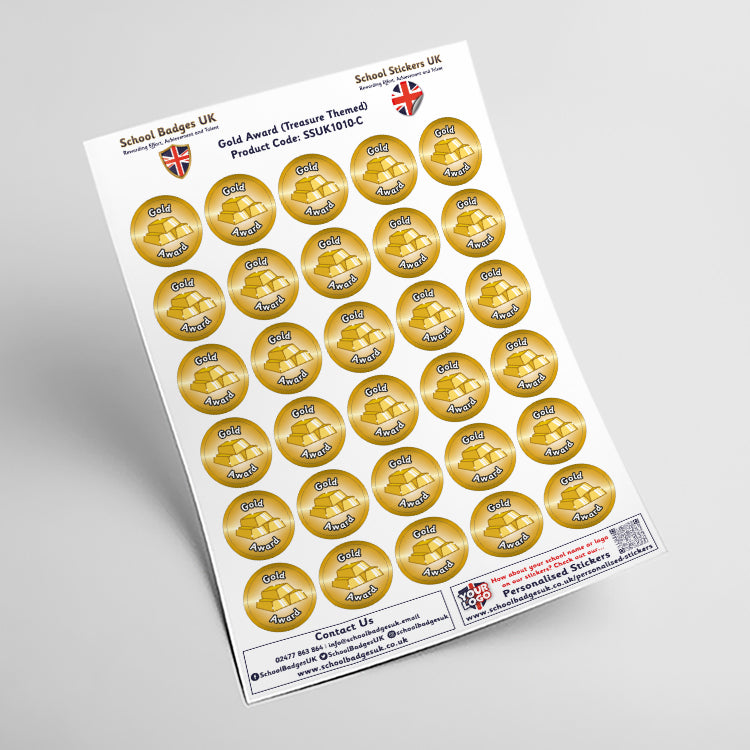 Gold Award Treasure Themed Stickers by School Badges UK