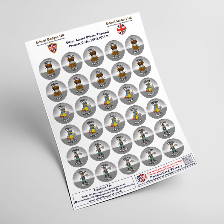 Silver Award Pirate Themed Stickers by School Badges UK