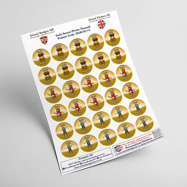 Gold Award Pirate Themed Stickers by School Badges UK