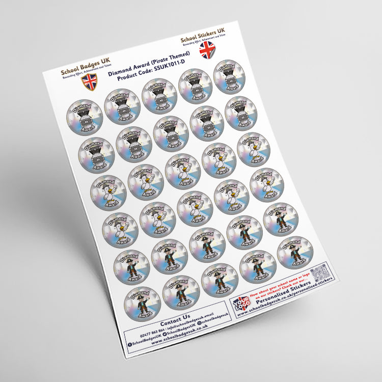 Diamond Award Pirate Themed Stickers by School Badges UK