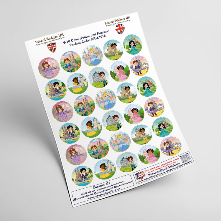 Well Done Prince and Princess Stickers by School Badges UK