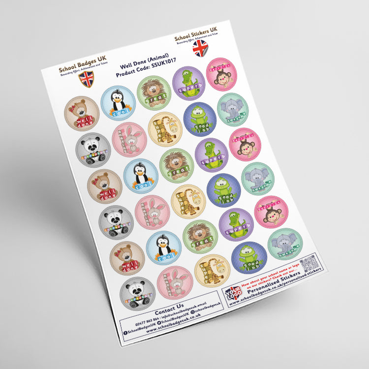Well Done Animal Stickers by School Badges UK