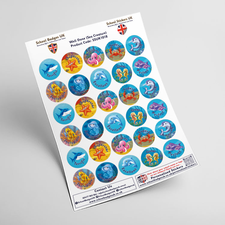 Well Done Sea Creature Stickers by School Badges UK